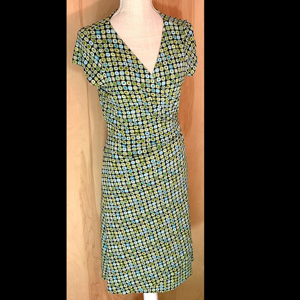 London Times Geometric print Midi Wrap Dress - EUC